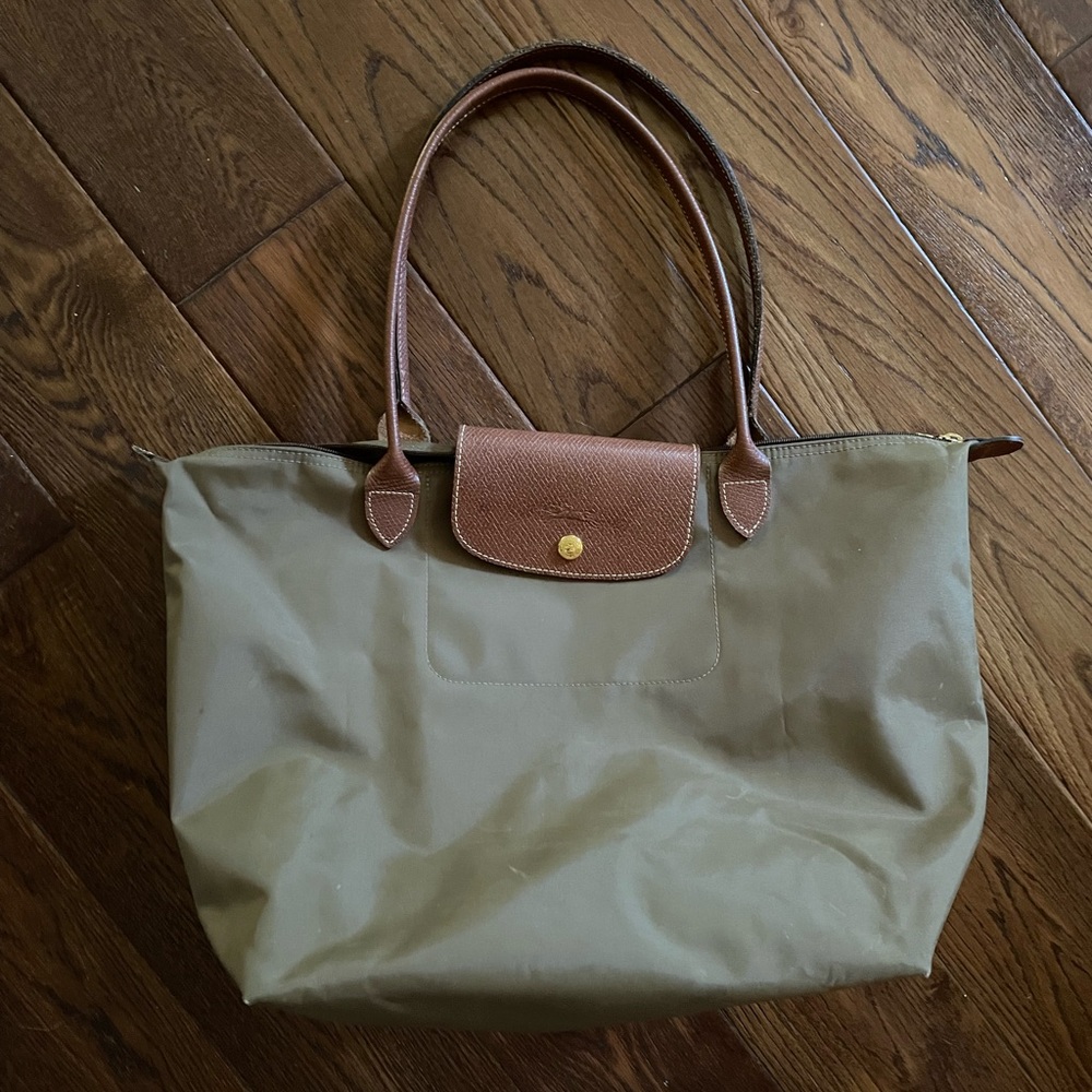 longchamp green le pliage tote , green